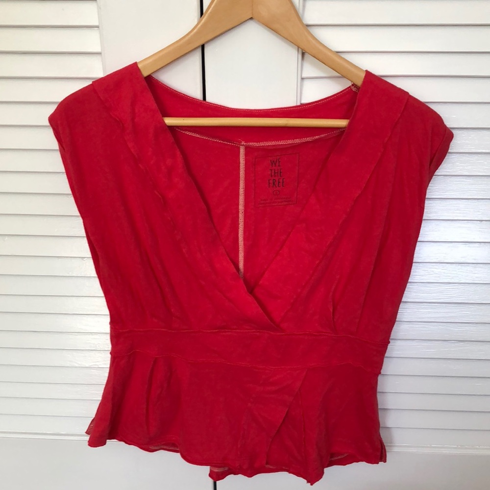 Free People Red top peplum short sleeve BOHO bohemian hippie